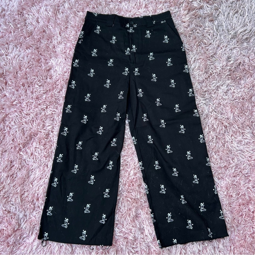 kita x lazy oaf pinup girl black and white high waisted wide leg jeans, size 28